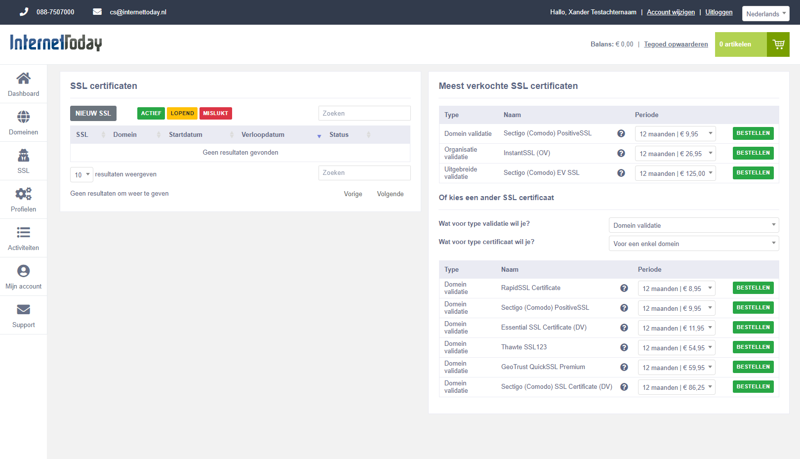 Bestel SSL-certificaten portal